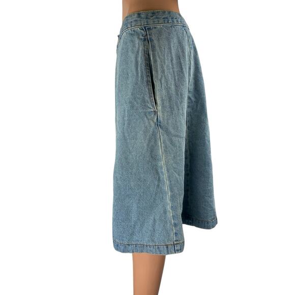 Molly Green Blue Button Fly Pockets Midi Flared A-Line Denim Jeans Skirt Size M - Picture 2 of 5